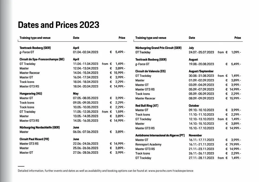 Catalogue Track Experience Tariffs 2023, page 00003