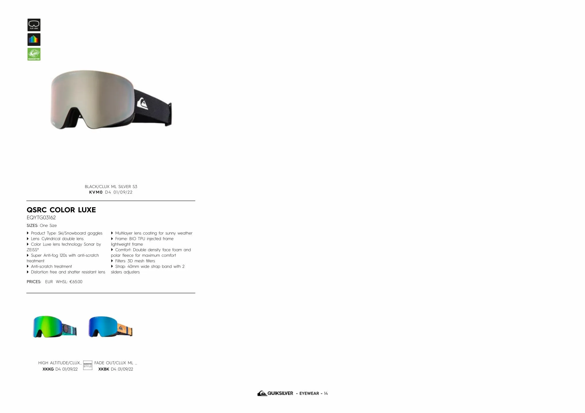 Catalogue QUIKSILVER SNOWGOGGLES, page 00014