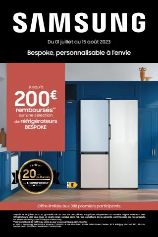Jusqu’à 200€ remboursés sur une sélection de réfrigérateurs BESPOKE