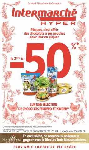 -50% sur une selection de chocolats Kinder et Ferrero