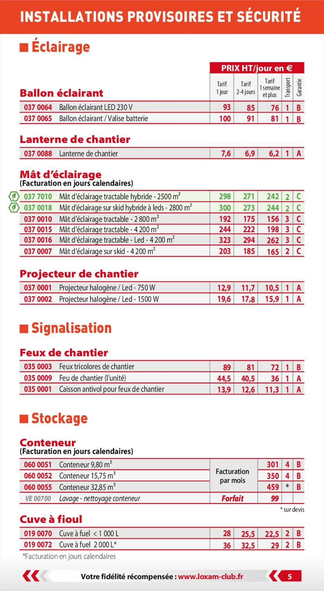 Catalogue Loxam Tarifs professionnels, page 00007