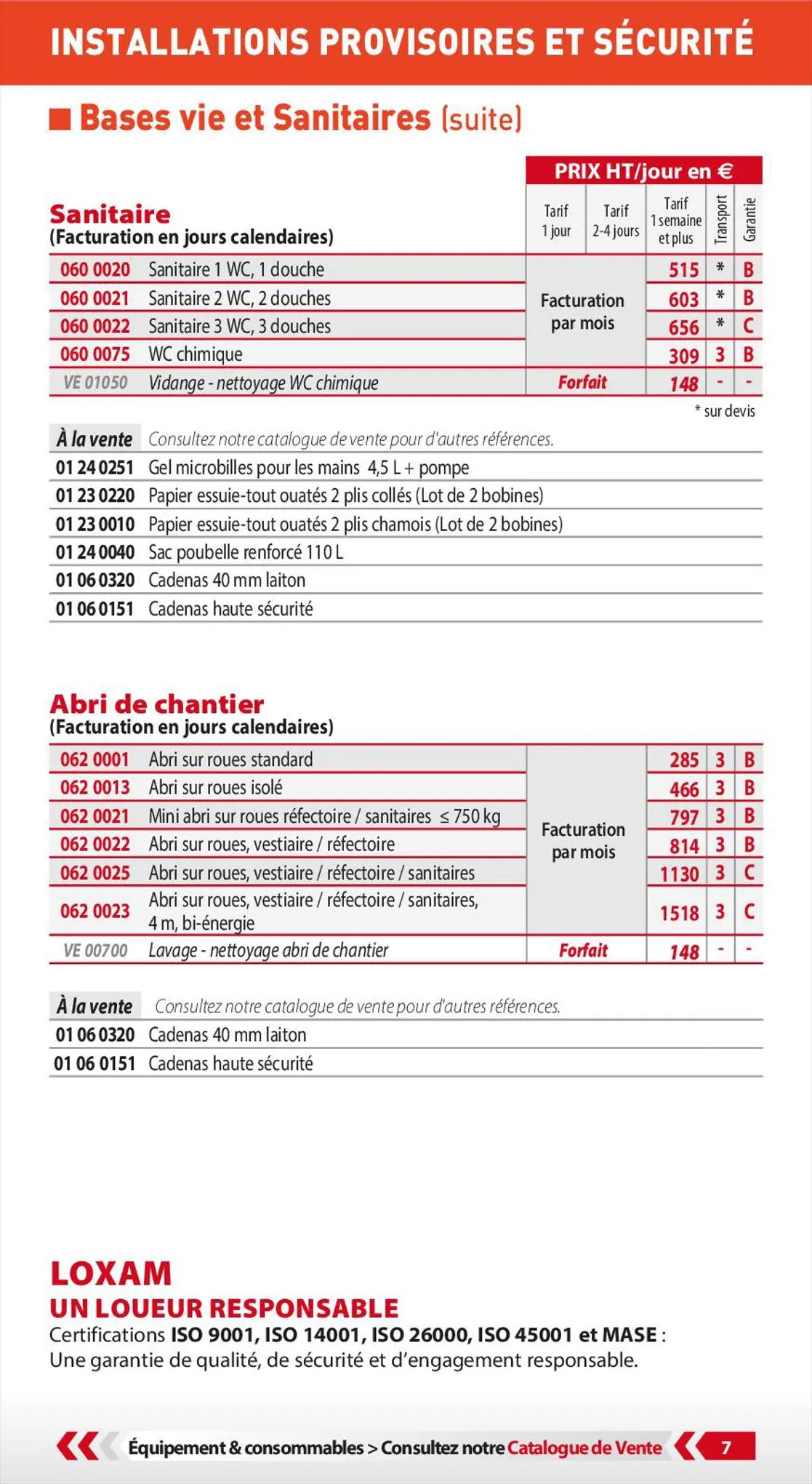 Catalogue Loxam Tarifs professionnels, page 00009