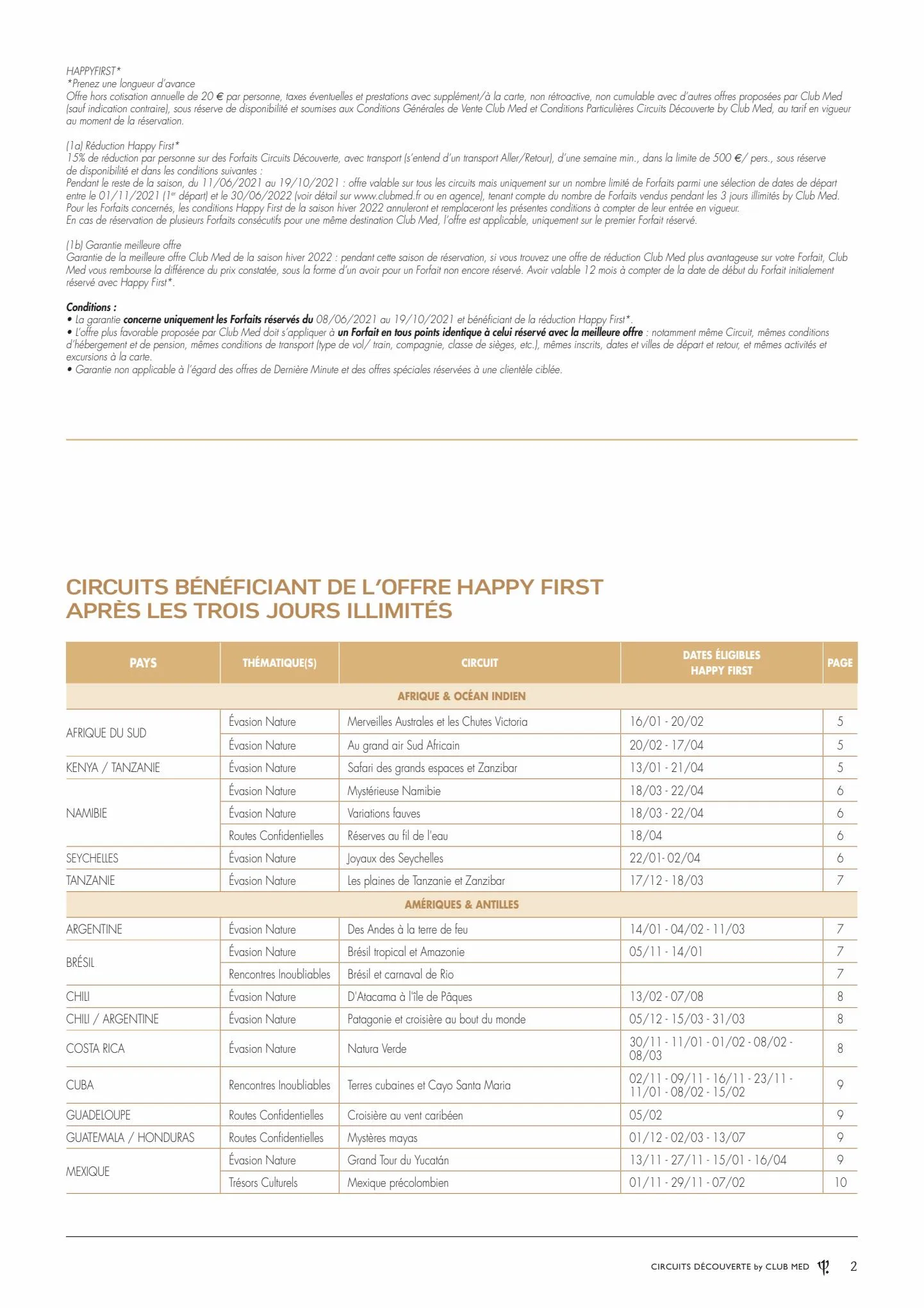 Catalogue Cahier des prix Circuits Découverte by Club Med, page 00002
