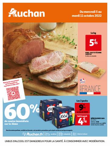 Promos de Hyper-Supermarchés à Lille | 60% de remise immédiate sur le 2ème sur Auchan | 05/10/2022 - 11/10/2022