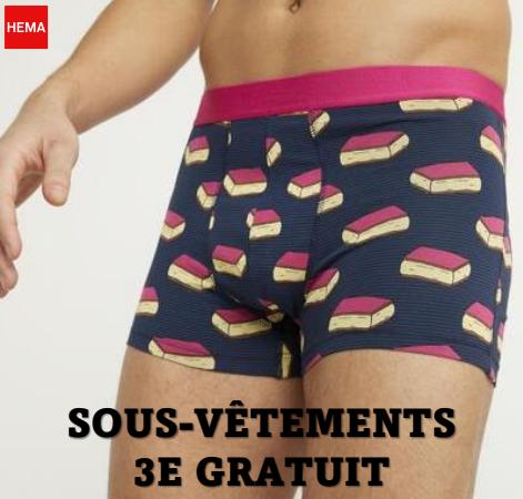 Promos de Bazar et Déstockage à Toulouse | sous-vêtements 3e gratuit sur Hema | 18/06/2022 - 28/06/2022