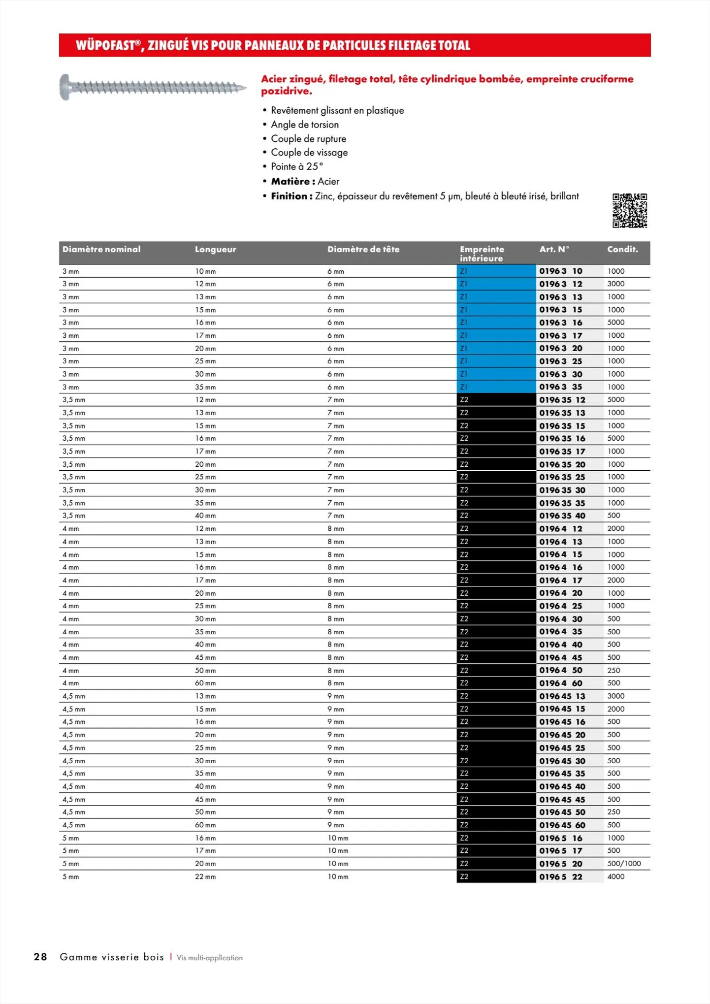 Catalogue Würth CatalogueVisserie Bois, page 00028