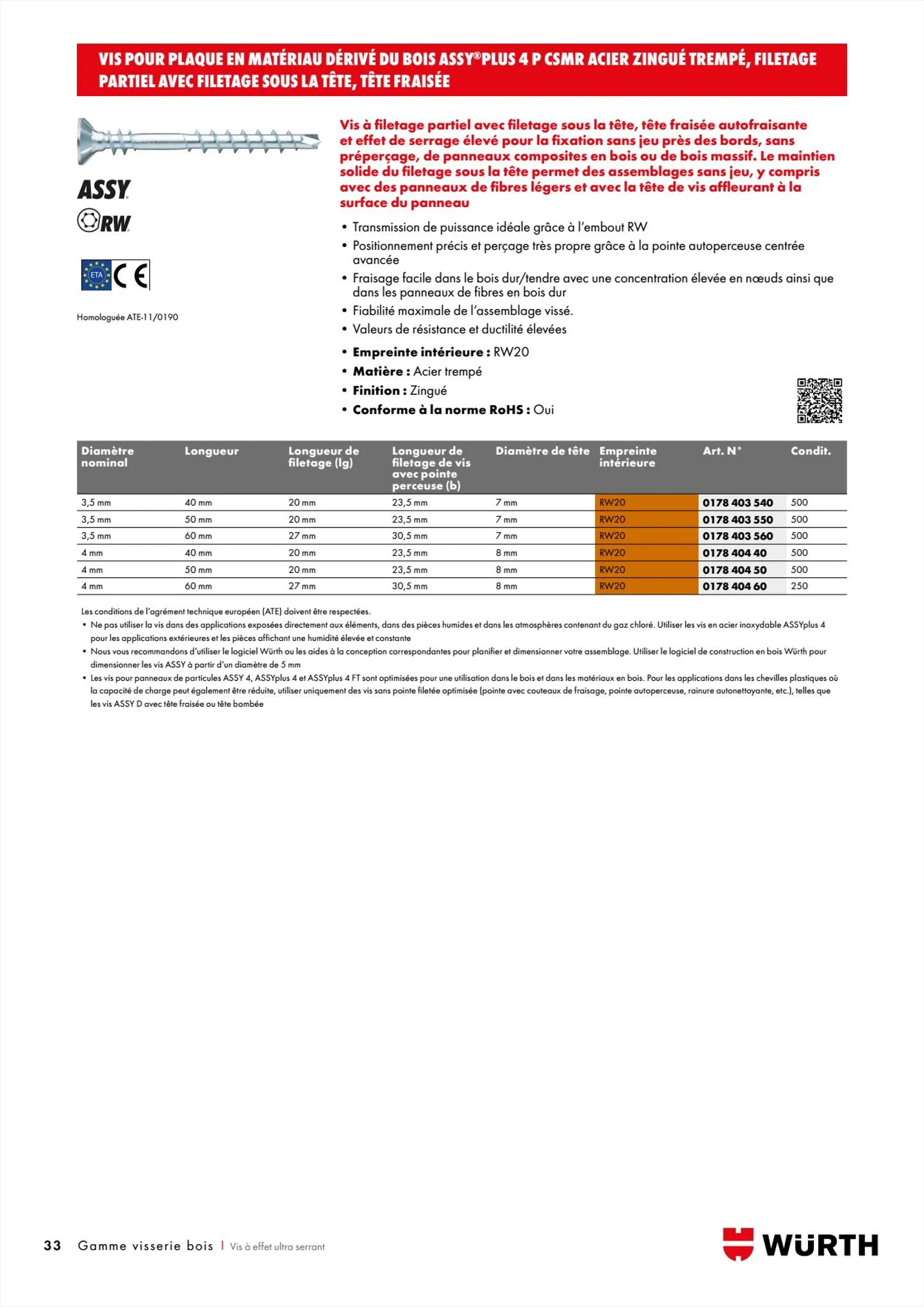 Catalogue Würth CatalogueVisserie Bois, page 00033