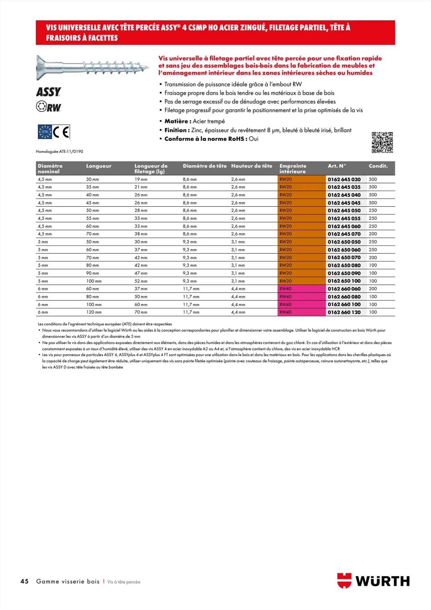 Catalogue Würth CatalogueVisserie Bois, page 00045