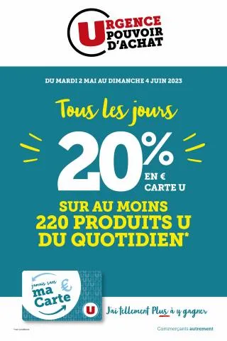 Tous les jours 20% en carte U