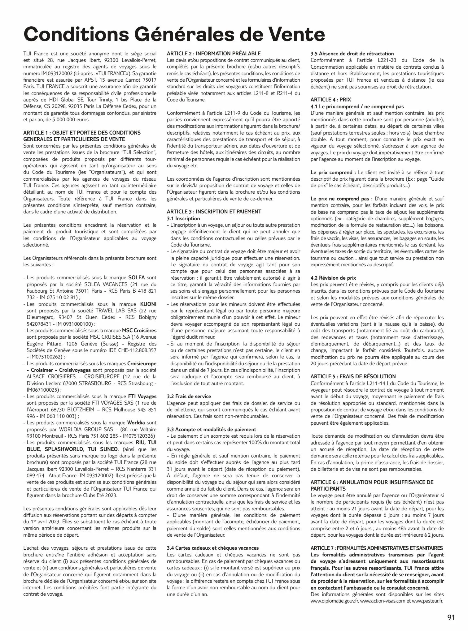 Catalogue TUI Sélection Collection Eté 2023, page 00093