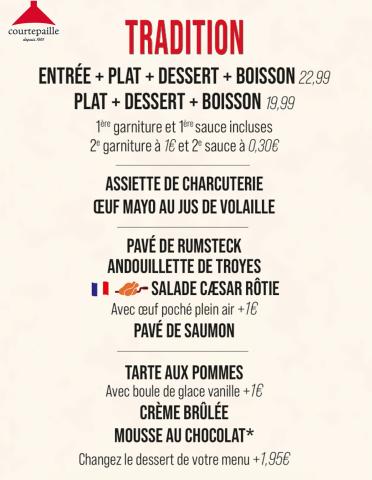 Promos de Restaurants à Aubagne | Courtepaille Menu sur Courtepaille | 19/07/2022 - 02/10/2022