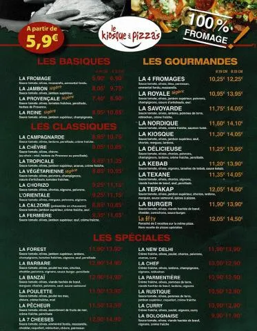 Le Kiosque A Pizza menu