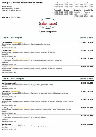 Catalogue Le Kiosque A Pizza | KIOSQUE À PIZZAS TOURNON SUR RHONE | 30/11/2022 - 30/12/2022