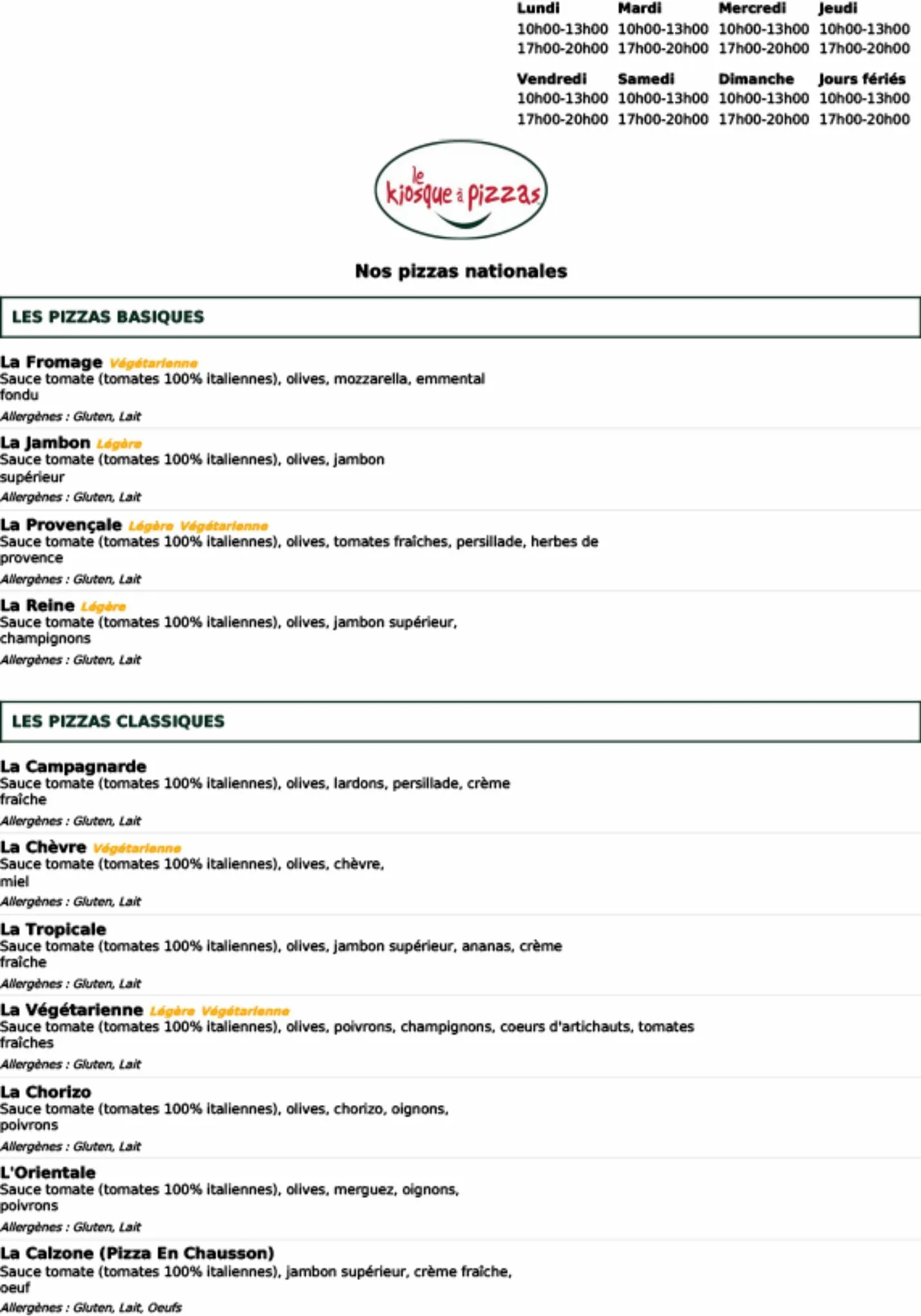 Catalogue Carte du Kiosque à Pizzas - Tarifs 2023, page 00003