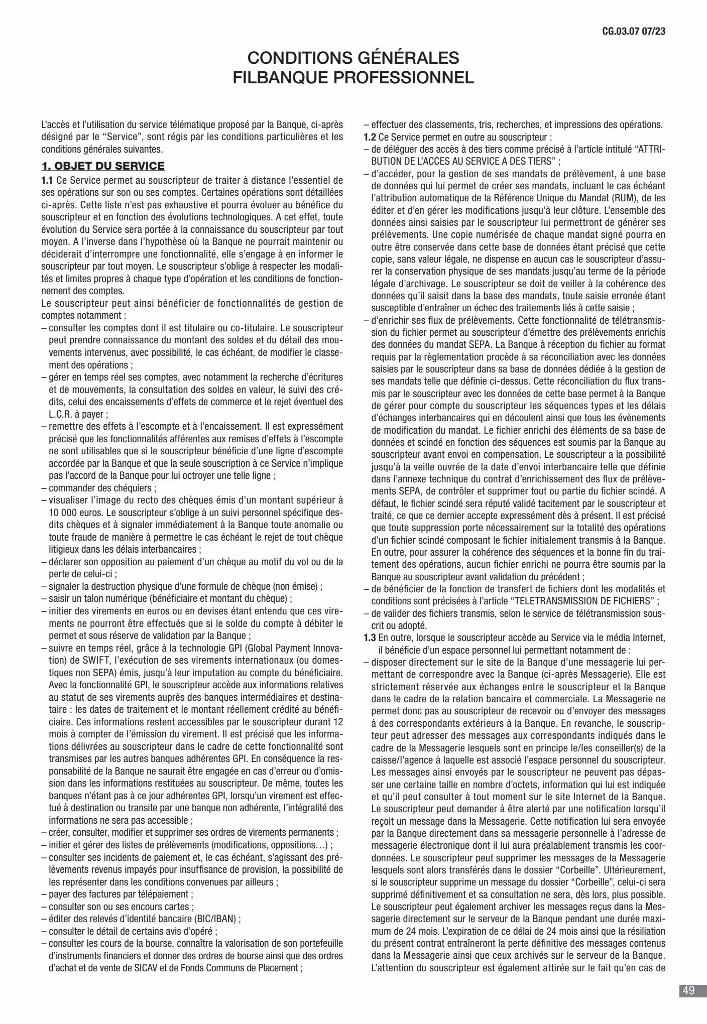Catalogue CIC Conditions générales Professionels, page 00051