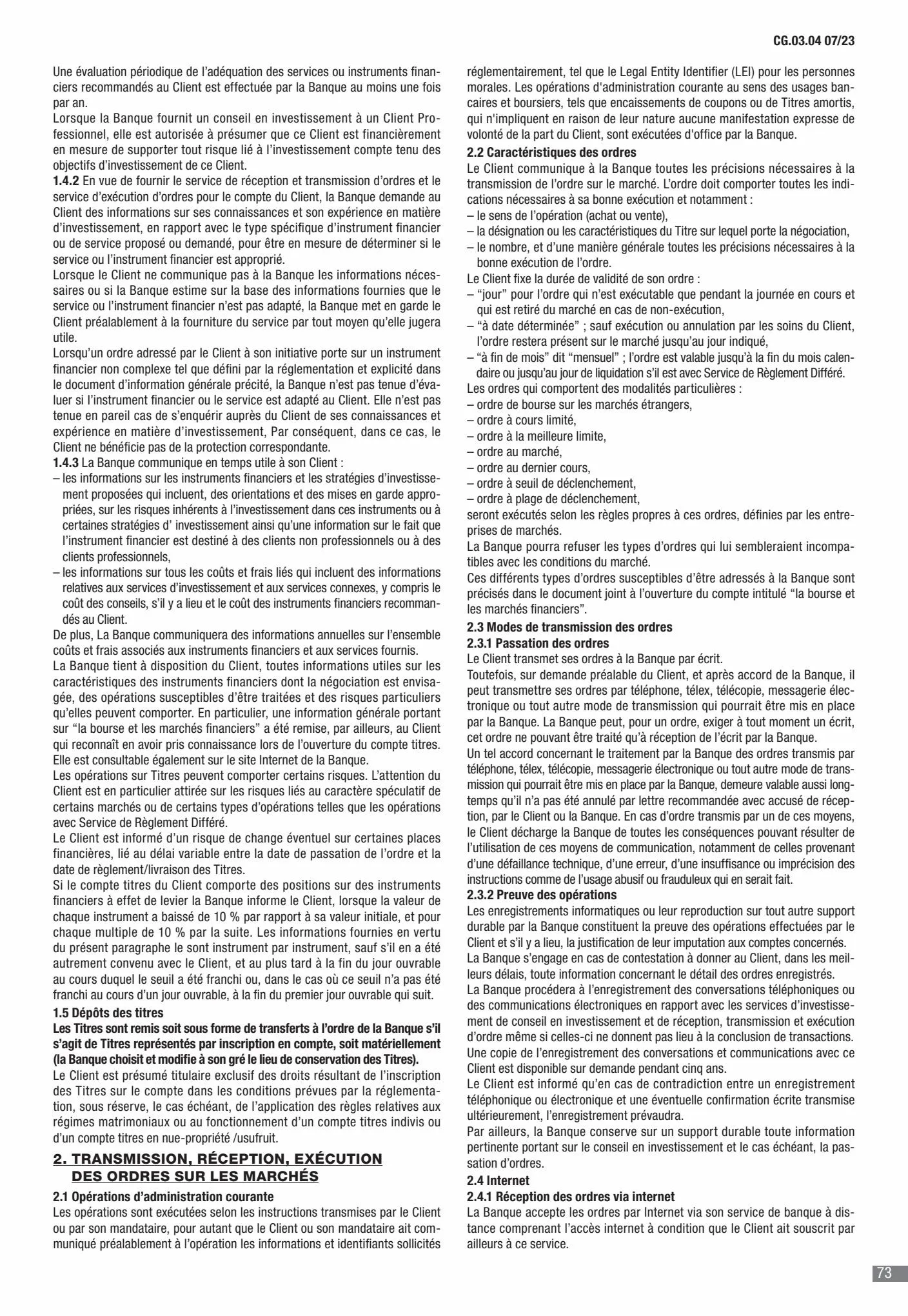 Catalogue CIC Conditions générales Professionels, page 00075