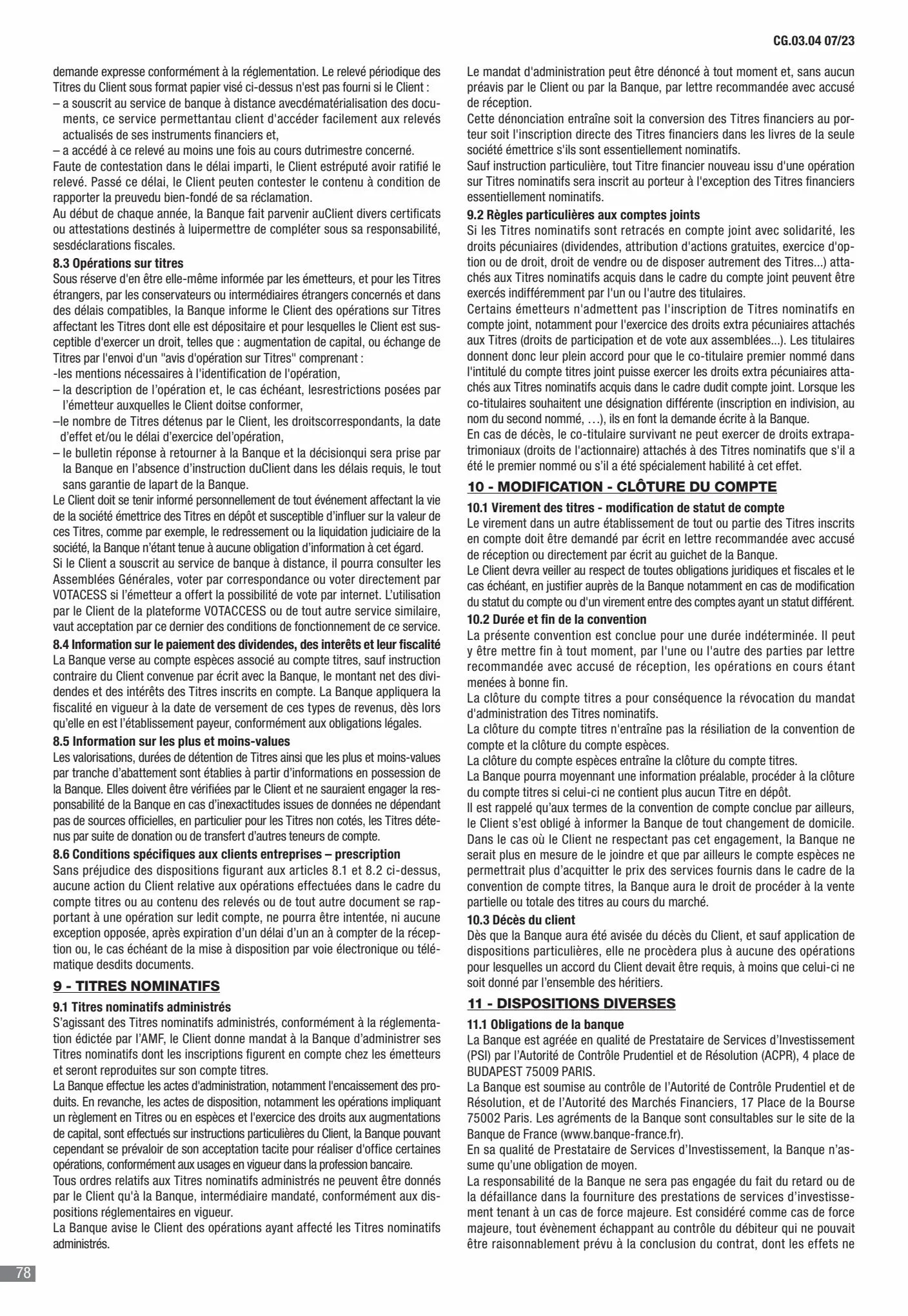 Catalogue CIC Conditions générales Professionels, page 00080