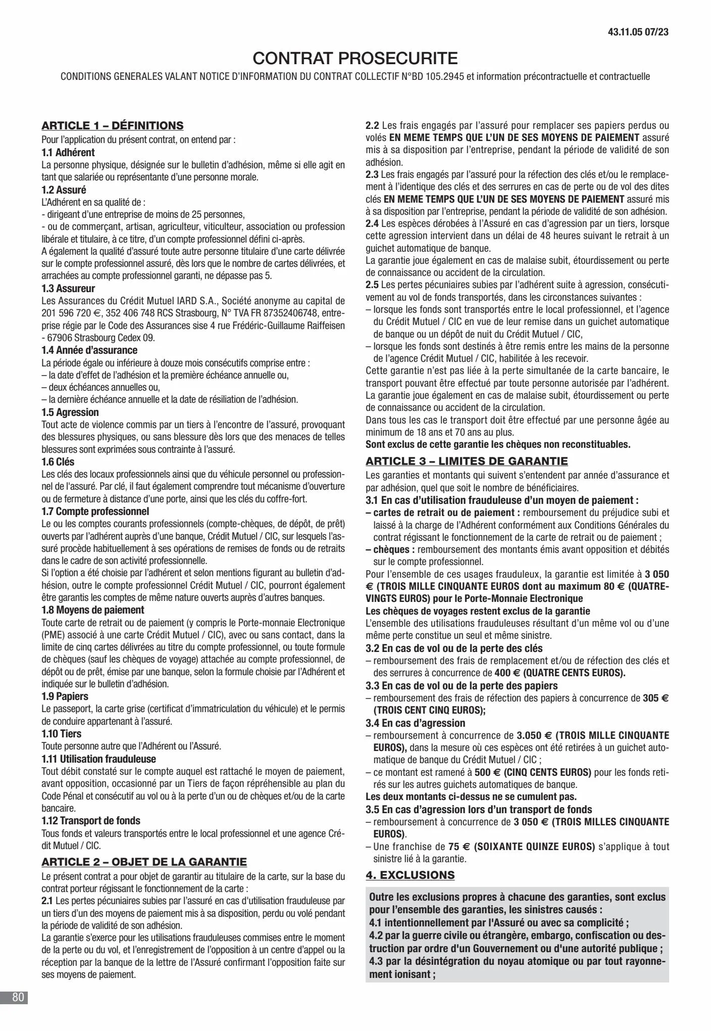 Catalogue CIC Conditions générales Professionels, page 00082