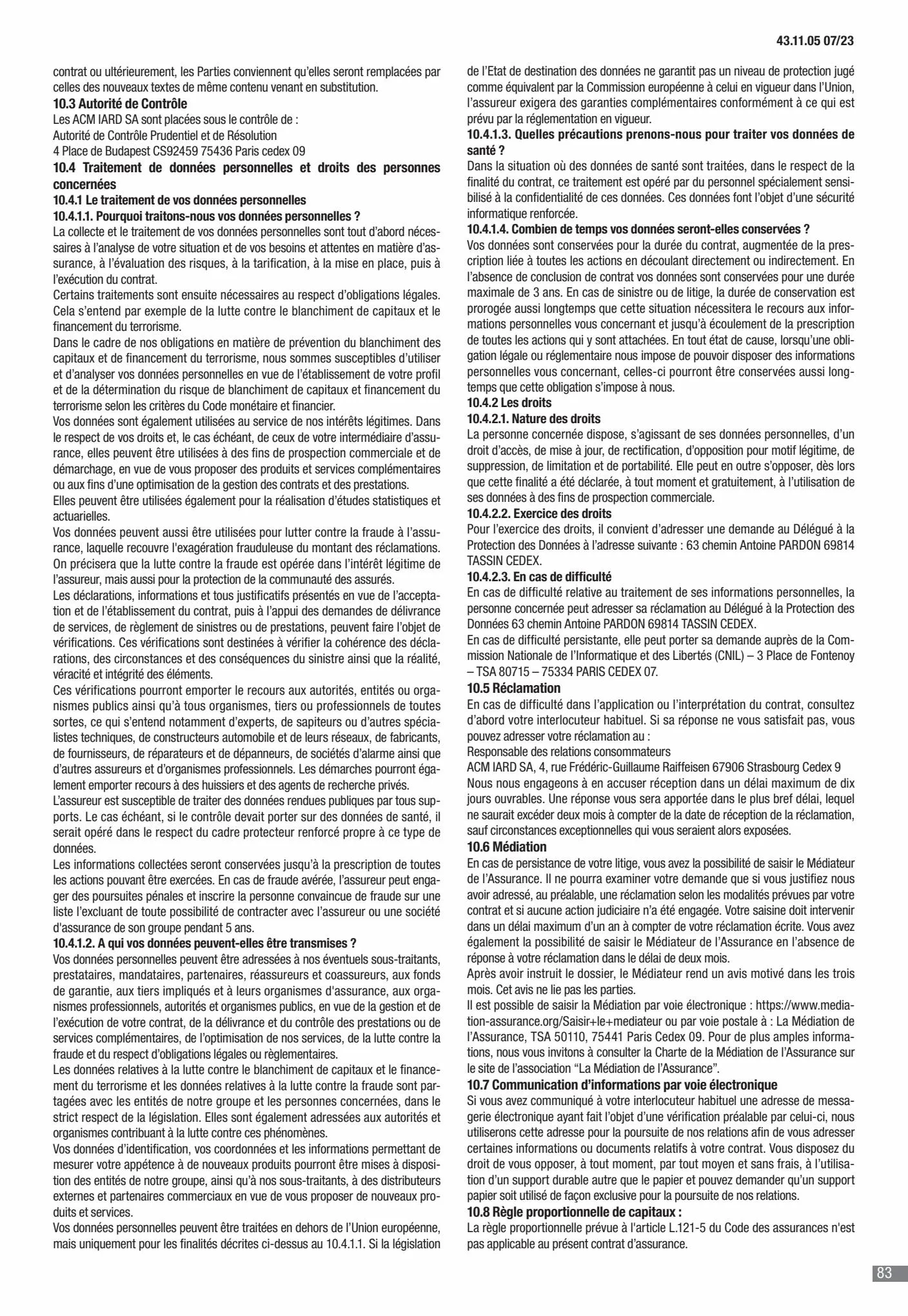 Catalogue CIC Conditions générales Professionels, page 00085