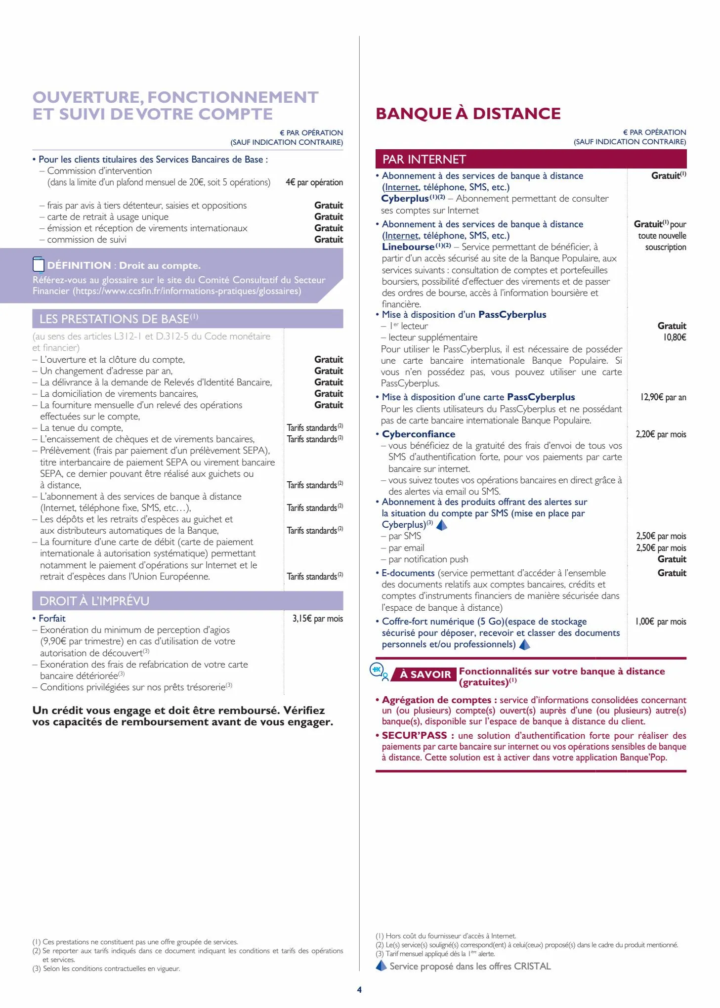 Catalogue Tarifs des operations et services bpnord particuliers 2023, page 00004