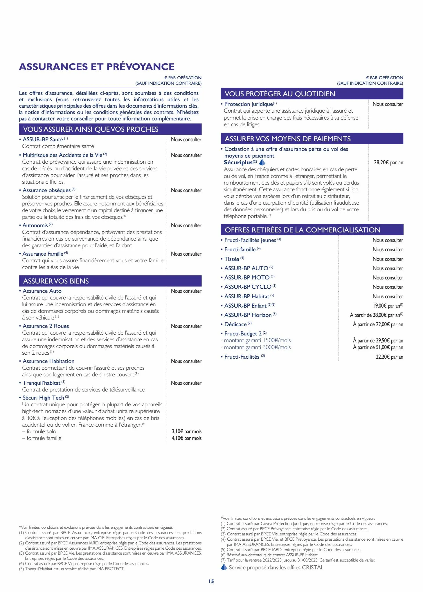 Catalogue Tarifs des operations et services bpnord particuliers 2023, page 00015