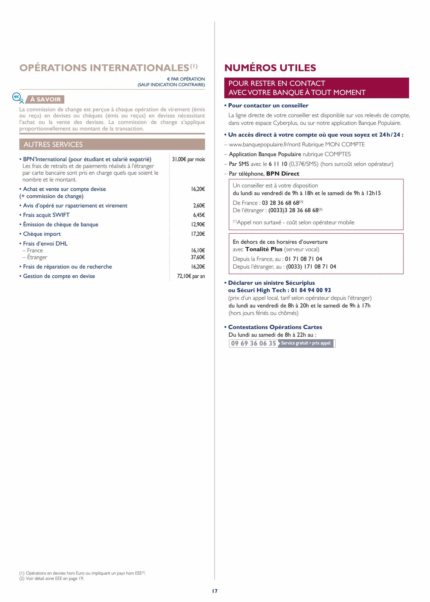 Catalogue Tarifs des operations et services bpnord particuliers 2023, page 00017