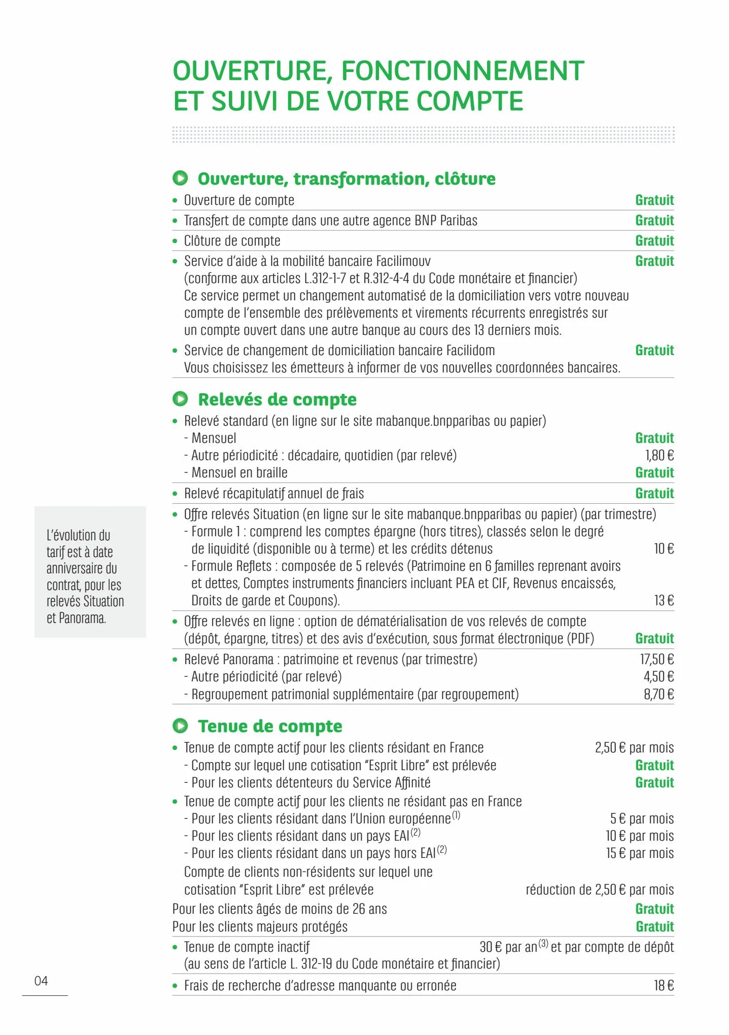 Catalogue BNP Paribas tarifaires, page 00004