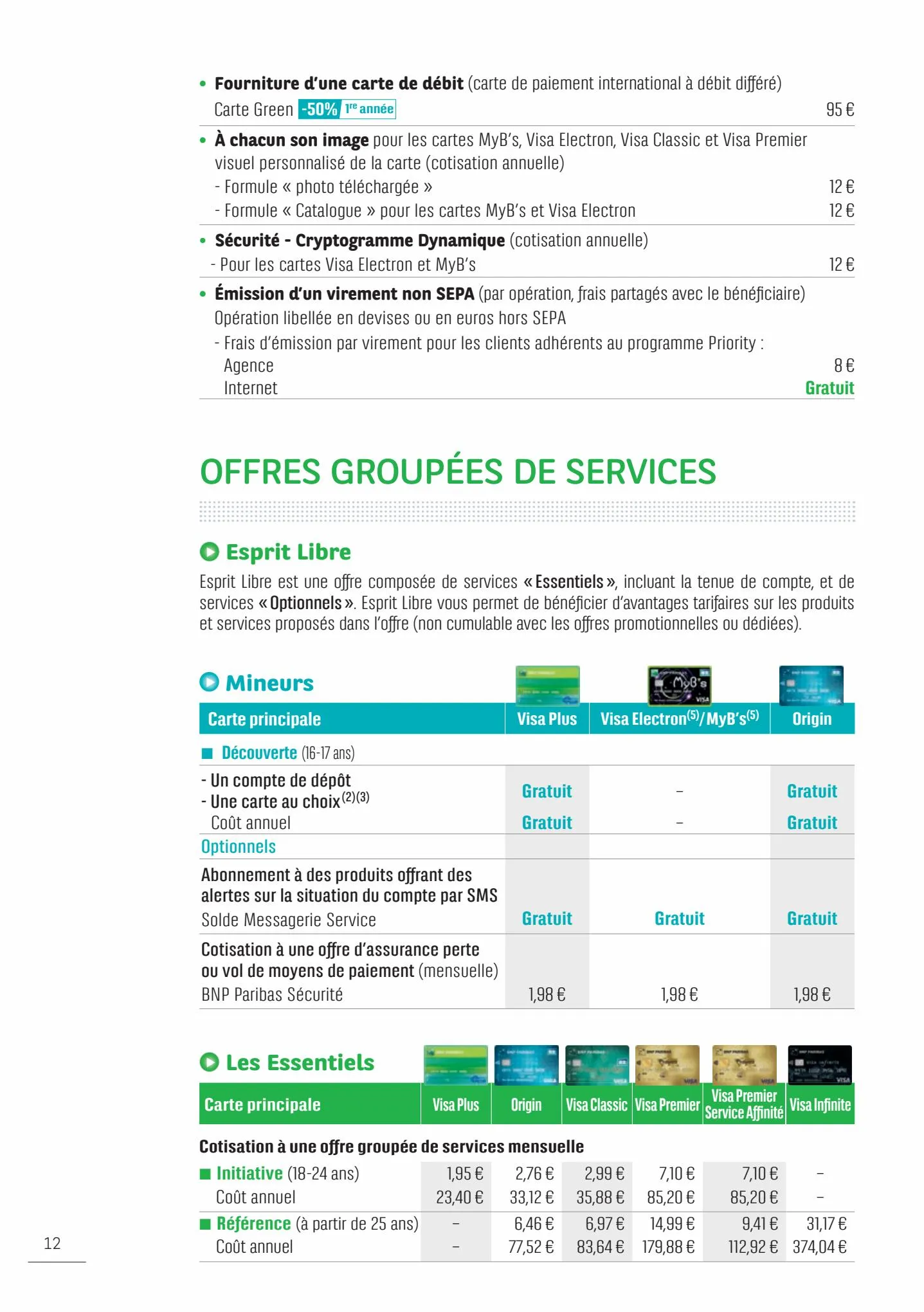 Catalogue BNP Paribas tarifaires, page 00012