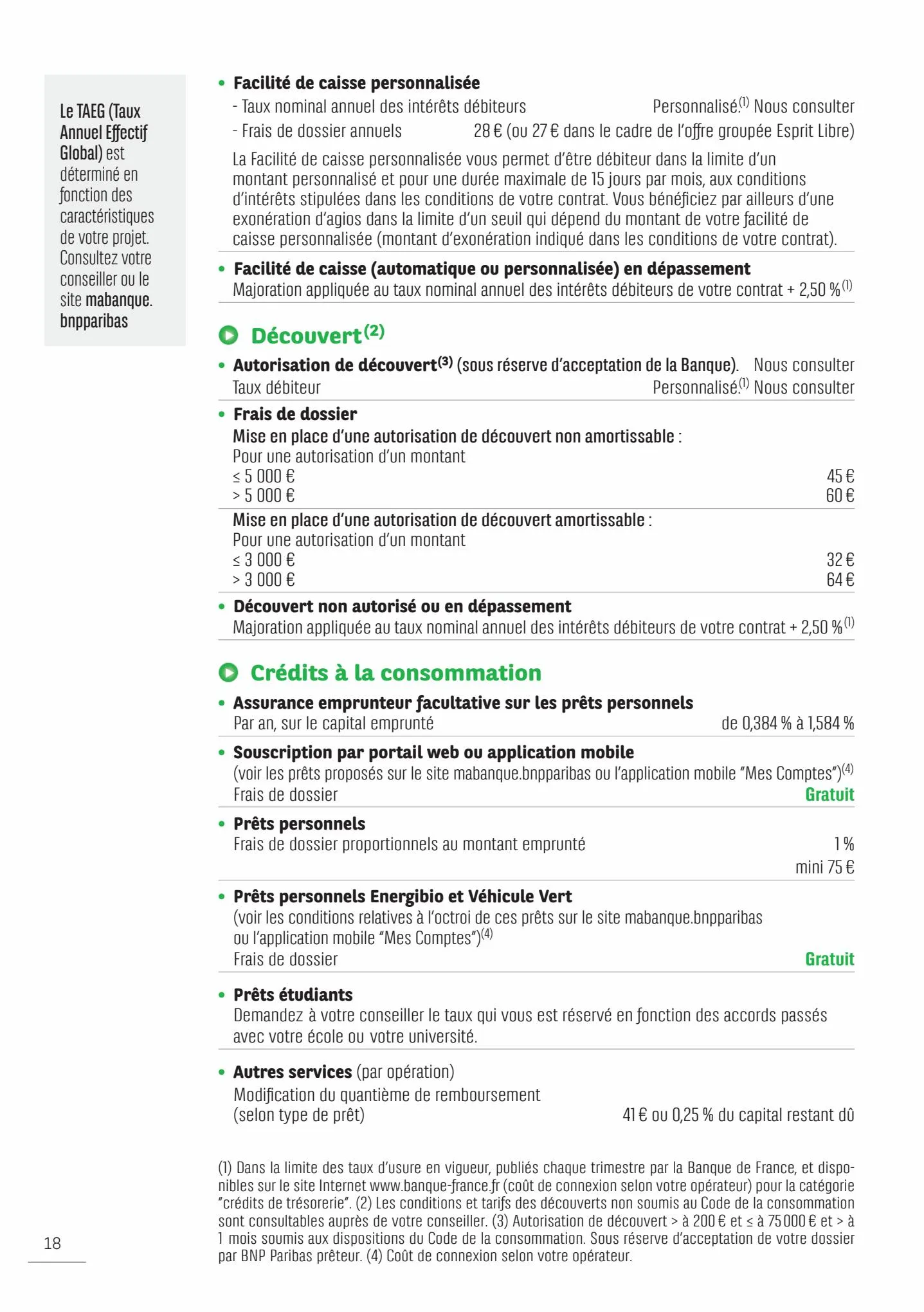 Catalogue BNP Paribas tarifaires, page 00018
