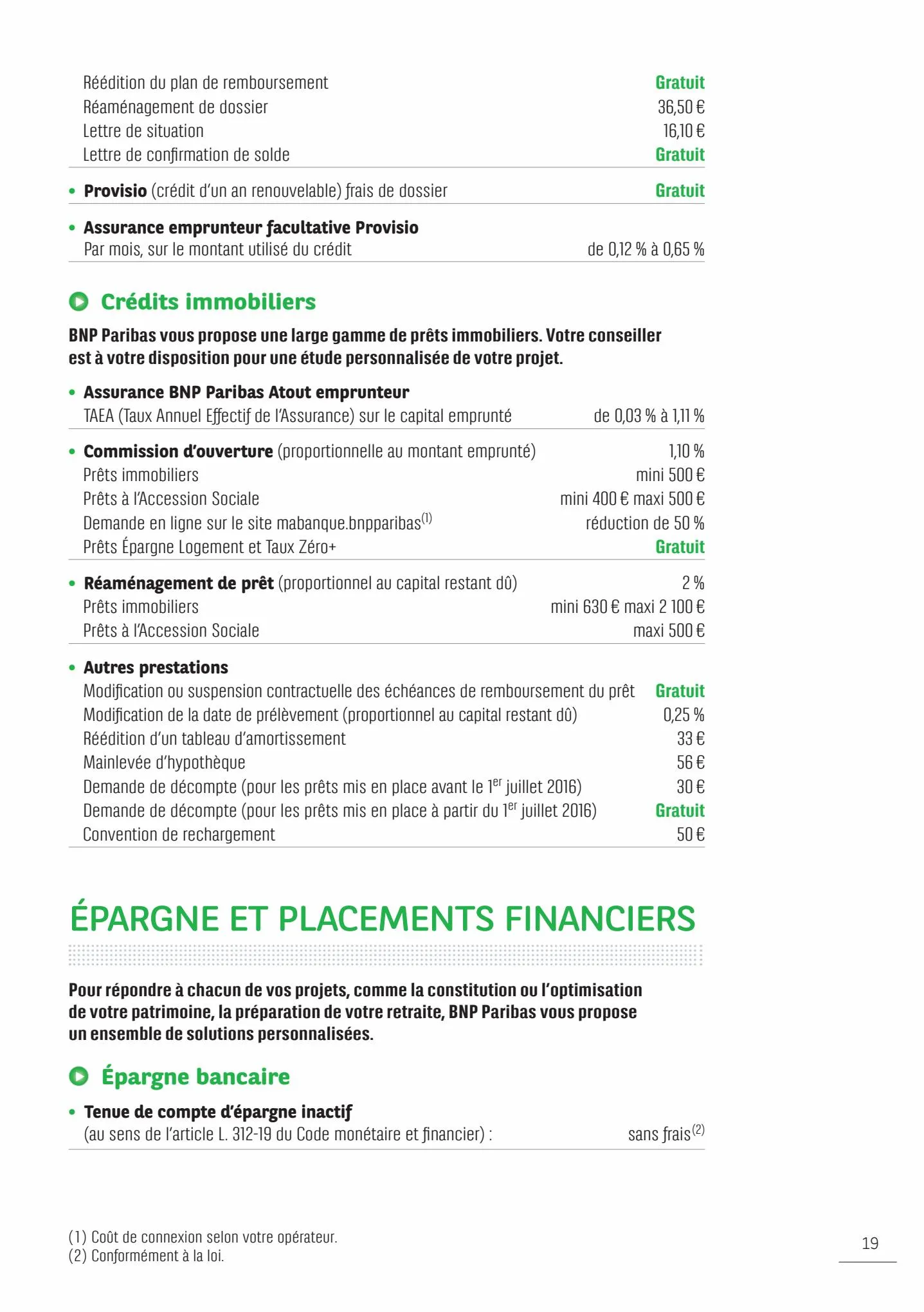 Catalogue BNP Paribas tarifaires, page 00019