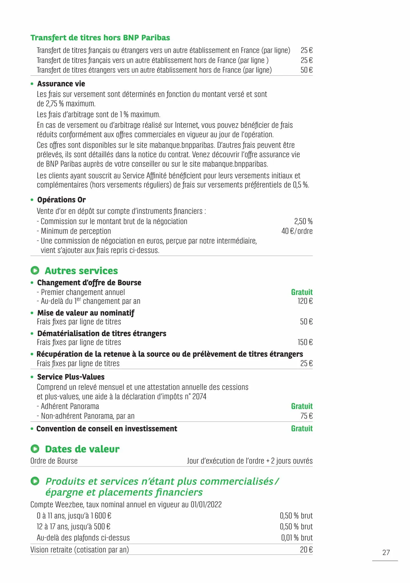 Catalogue BNP Paribas tarifaires, page 00027