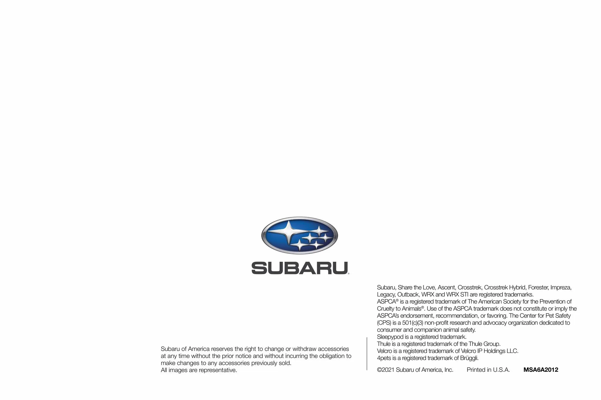 Catalogue Subaru Pet Friendly Accessories 2022, page 00012