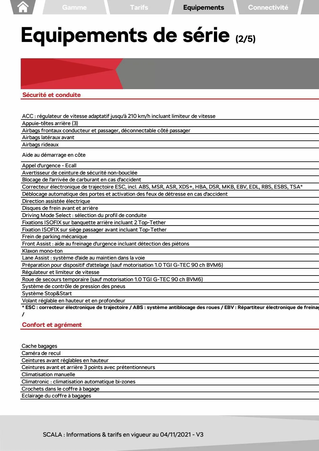 Catalogue SCALA AMBITION 1.0 TSI 95ch BVM, page 00022