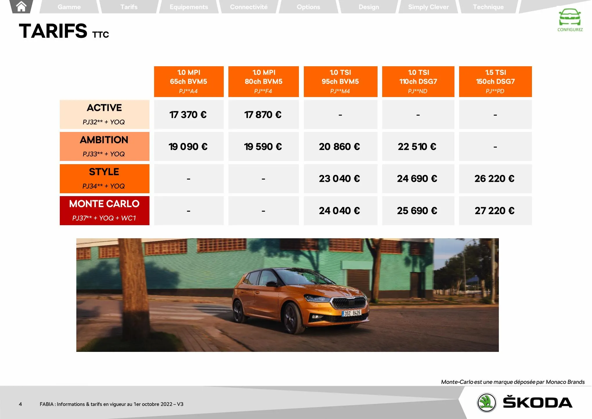 Catalogue FABIA Berline Ambition 1.0 TSI 95ch BVM5, page 00004