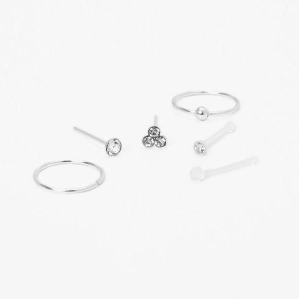 Piercings de nez anneaux et clous aux designs variés couleur argentée - Lot de 6 offre à 7€ sur Claire's