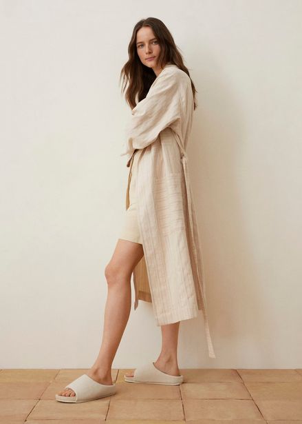 Robe de chambre coton bio rayures offre à 25,99€ sur Mango