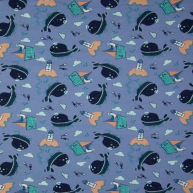Maille Jersey coton motif baleine bleu offre à 14,99€ sur Mondial Tissus