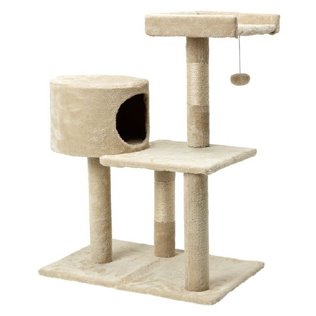 Arbre à chat 3 niveaux avec couchage et griffoirs beige offre à 23,99€