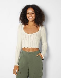 Top cropped manches longues curly offre à 11,19€ sur Bershka