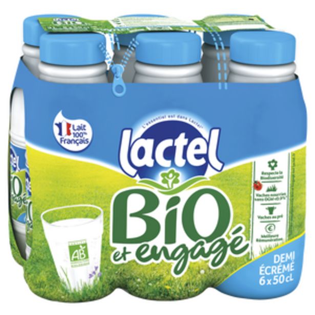 Lait Bio demi écrémé UHT - LACTEL - Bouteille 6x50cl offre à 4,86€