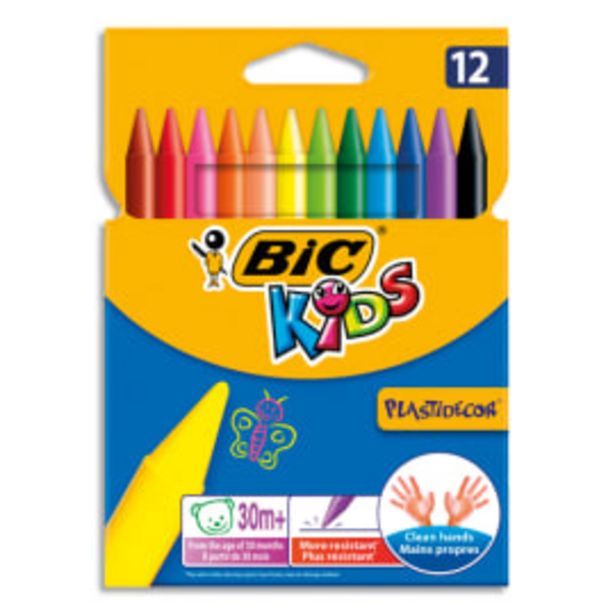 BIC Kids Plastidecor Craies de Coloriage - Couleurs Assorties, Etui Carton de 12 photo du produit offre à 3€