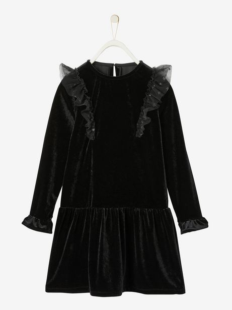 Robe de fête fille en velours lisse - noir offre à 11,99€