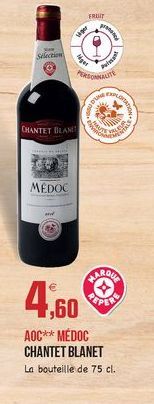 FRUIT  w  ges  PERSONALE  CHANTET BLANT  US  MEDOC  IT  C.  4.60  PAROLA PER  AOC** MEDOC CHANTET BLANET La bouteille de 75 cl.