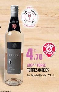 Salect  PERSON  PARADE PEPE  4,70  COR  AOC** CORSE TERRES OCRÉES La bouteille de 75 cl.