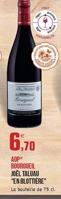 FRUIT  Ah  .  ROM  EURS  BEETLETNO  Sergueil  EBON  6,70  AOP BOURGUEIL JOËL TALUAU "EN BLOTTIÈRE" La bouteille de 75 cl.