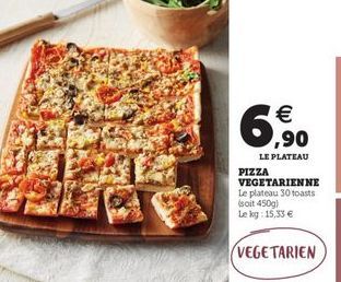 6.90   ,90  LE PLATEAU PIZZA VEGETARIENNE Le plateau 30 toasts soit 450g Le kg 15,33   VEGETARIEN