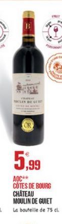 REINO  5,99  AOC  COTES DE BOURG CHATEAU MOULIN DE GUIET La bouteille de 75 cl