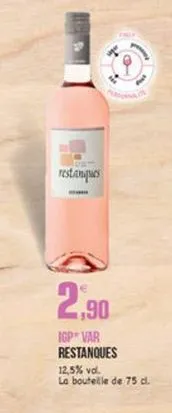 restampas  2,90  igp var restanques 12,5% vol. la bouteille de 75