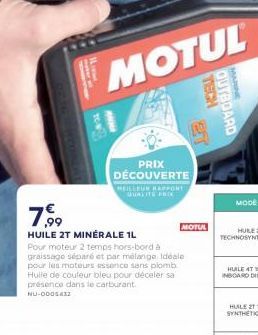 MOTUL  HEN  QUYEOARD  ET  PRIX DÉCOUVERTE HEILLEUR RAPPORT DUALITER  7.  MOTUL HUILE 2T MINÉRALE 1L Pour moteur 2 temps hors-borda graissago séparé et par melange Ideale pour les moteurs essence sans plomb Hulle de couleur bleu pour déceler sa presence da