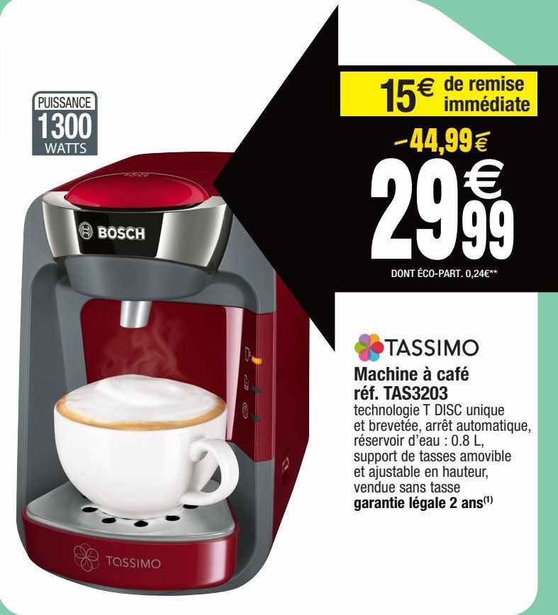 Machine à café tássimo Bosch offre à 29,99€